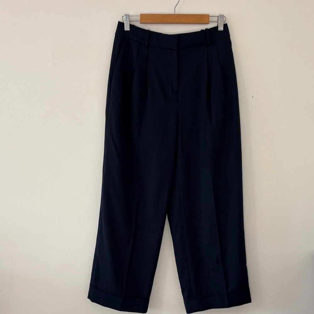 J.Crew Wide-Leg Essential Pant Italian City Wool Blend Tailored Navy Trouser 4 6